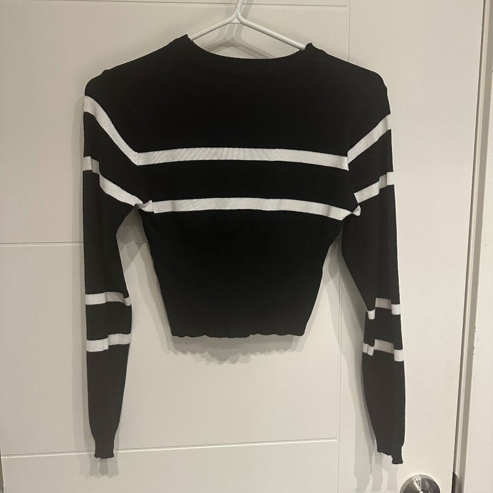 Black + White Striped Cropped Long Sleeve
